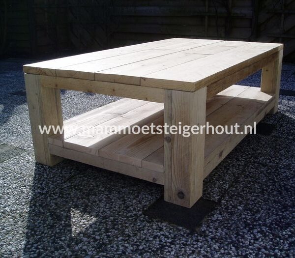 Steigerhout  Salon tafel Blokpoot met onderblad