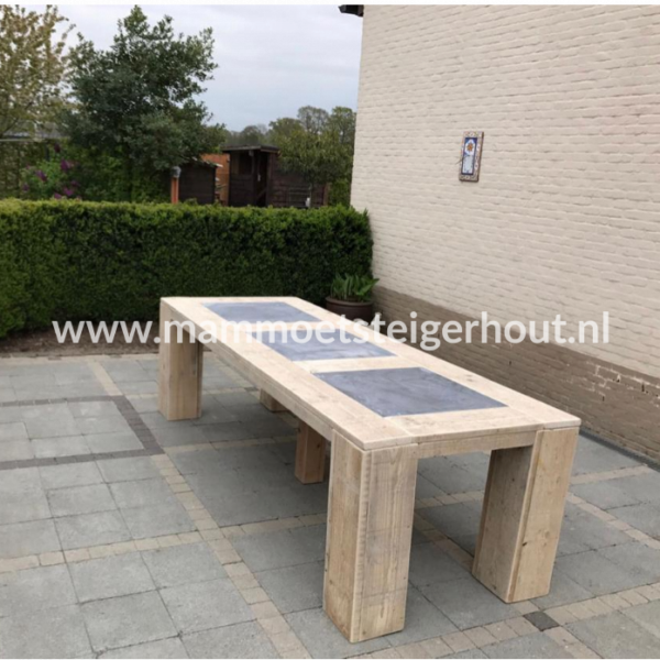 Steigerhout Tuin Tafel met hardsteen inleg
